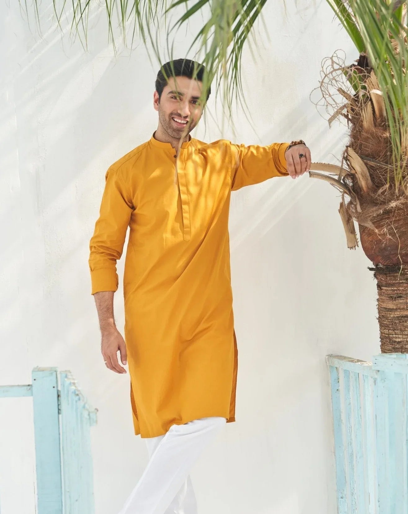 Mustard Cotton Kurta Trouser - Men