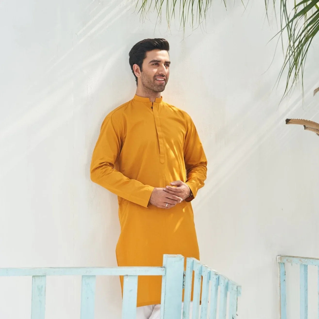 Mustard Cotton Kurta Trouser - Men