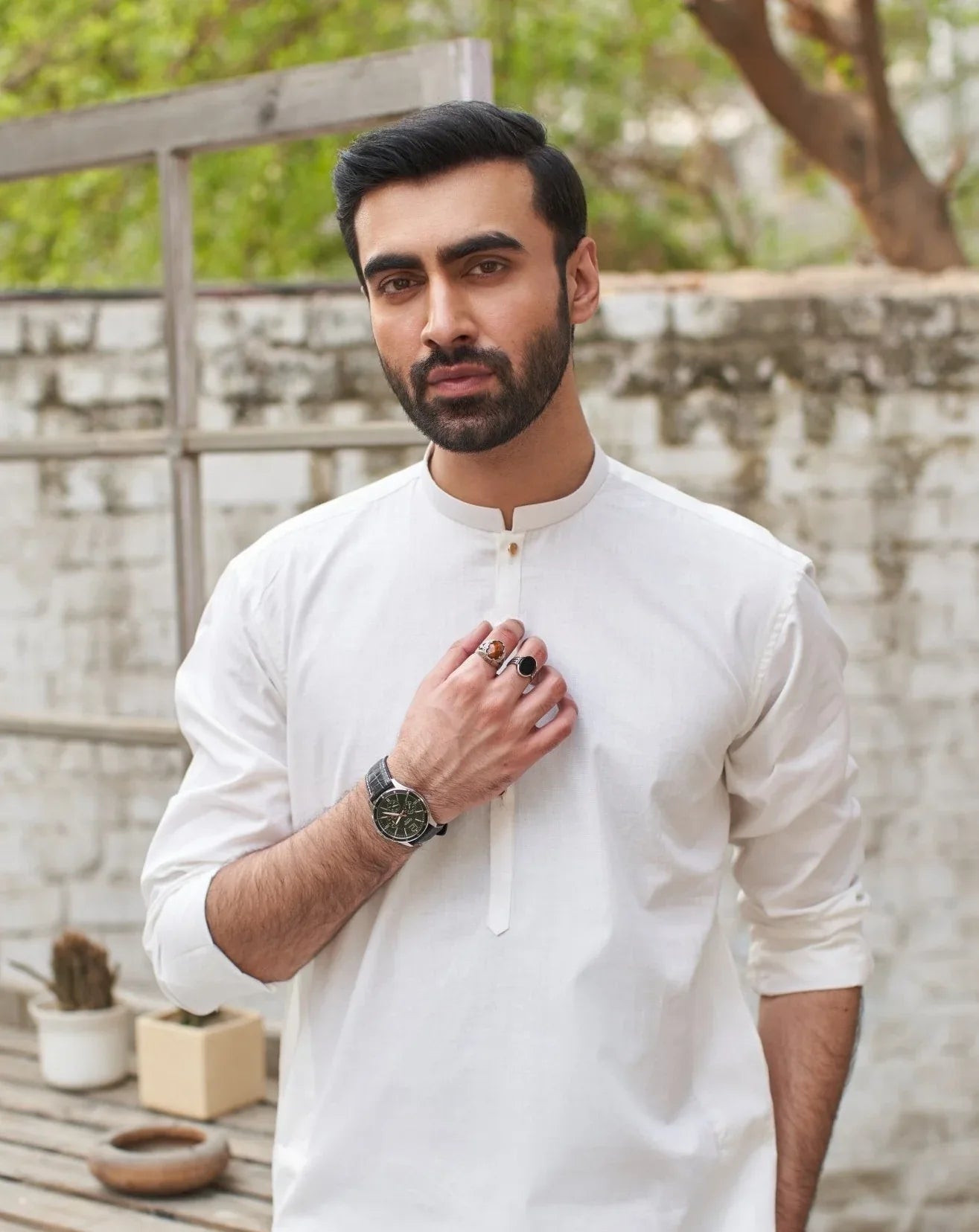 Off White Cotton Kurta Trouser - Men