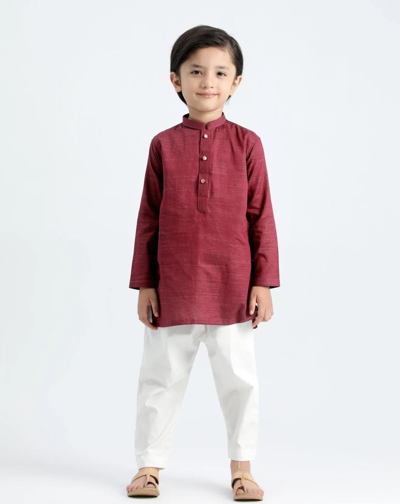 Wine Cotton Kurta Trouser - Kids